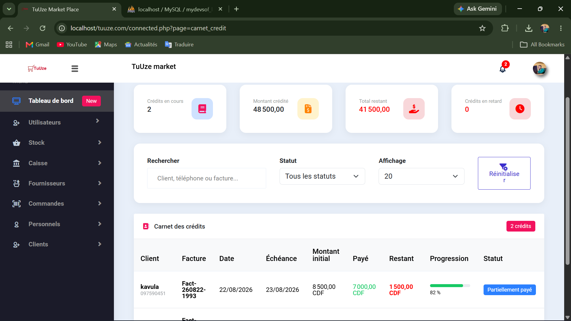 Aperçu de l'application TuUze
